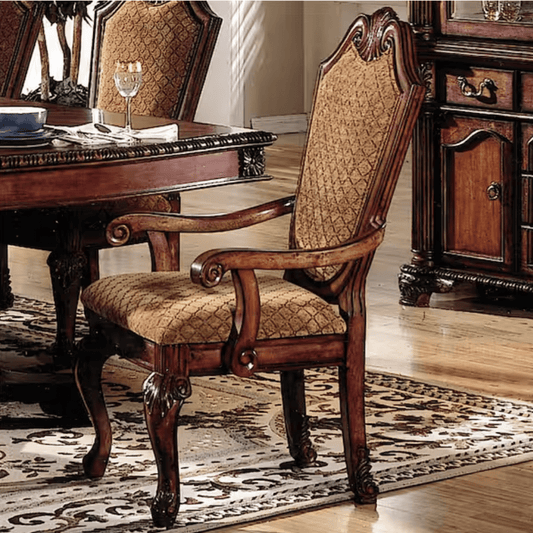 Cherry Upholstered Dining Arm Chair with Queen Anne Legs - 1st Choice Furniture Direct