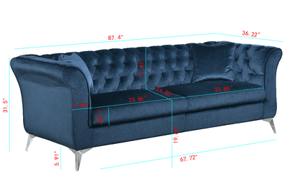 Chesterfield sofa ,Stanford sofa , high quality Chesterfield sofa ,AZURE BLUE, tufted and wrinkled fabric sofa;contemporary Stanford sofa .loverseater; tufted sofa with scroll arm and scroll back - 1st Choice Furniture Direct