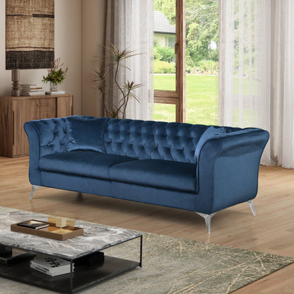 Chesterfield sofa ,Stanford sofa , high quality Chesterfield sofa ,AZURE BLUE, tufted and wrinkled fabric sofa;contemporary Stanford sofa .loverseater; tufted sofa with scroll arm and scroll back - 1st Choice Furniture Direct