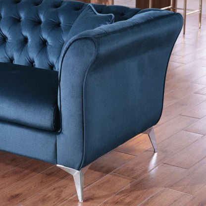 Chesterfield sofa ,Stanford sofa , high quality Chesterfield sofa ,AZURE BLUE, tufted and wrinkled fabric sofa;contemporary Stanford sofa .loverseater; tufted sofa with scroll arm and scroll back - 1st Choice Furniture Direct