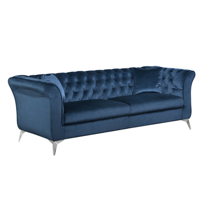 Chesterfield sofa ,Stanford sofa , high quality Chesterfield sofa ,AZURE BLUE, tufted and wrinkled fabric sofa;contemporary Stanford sofa .loverseater; tufted sofa with scroll arm and scroll back - 1st Choice Furniture Direct