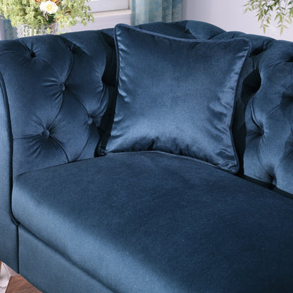 Chesterfield sofa ,Stanford sofa , high quality Chesterfield sofa ,AZURE BLUE, tufted and wrinkled fabric sofa;contemporary Stanford sofa .loverseater; tufted sofa with scroll arm and scroll back - 1st Choice Furniture Direct