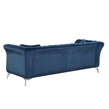 Chesterfield sofa ,Stanford sofa , high quality Chesterfield sofa ,AZURE BLUE, tufted and wrinkled fabric sofa;contemporary Stanford sofa .loverseater; tufted sofa with scroll arm and scroll back - 1st Choice Furniture Direct