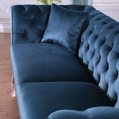 Chesterfield sofa ,Stanford sofa , high quality Chesterfield sofa ,AZURE BLUE, tufted and wrinkled fabric sofa;contemporary Stanford sofa .loverseater; tufted sofa with scroll arm and scroll back - 1st Choice Furniture Direct