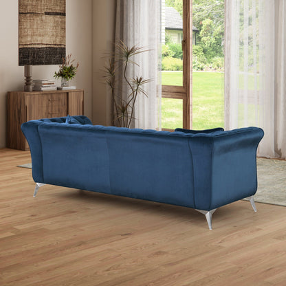 Chesterfield sofa ,Stanford sofa , high quality Chesterfield sofa ,AZURE BLUE, tufted and wrinkled fabric sofa;contemporary Stanford sofa .loverseater; tufted sofa with scroll arm and scroll back - 1st Choice Furniture Direct
