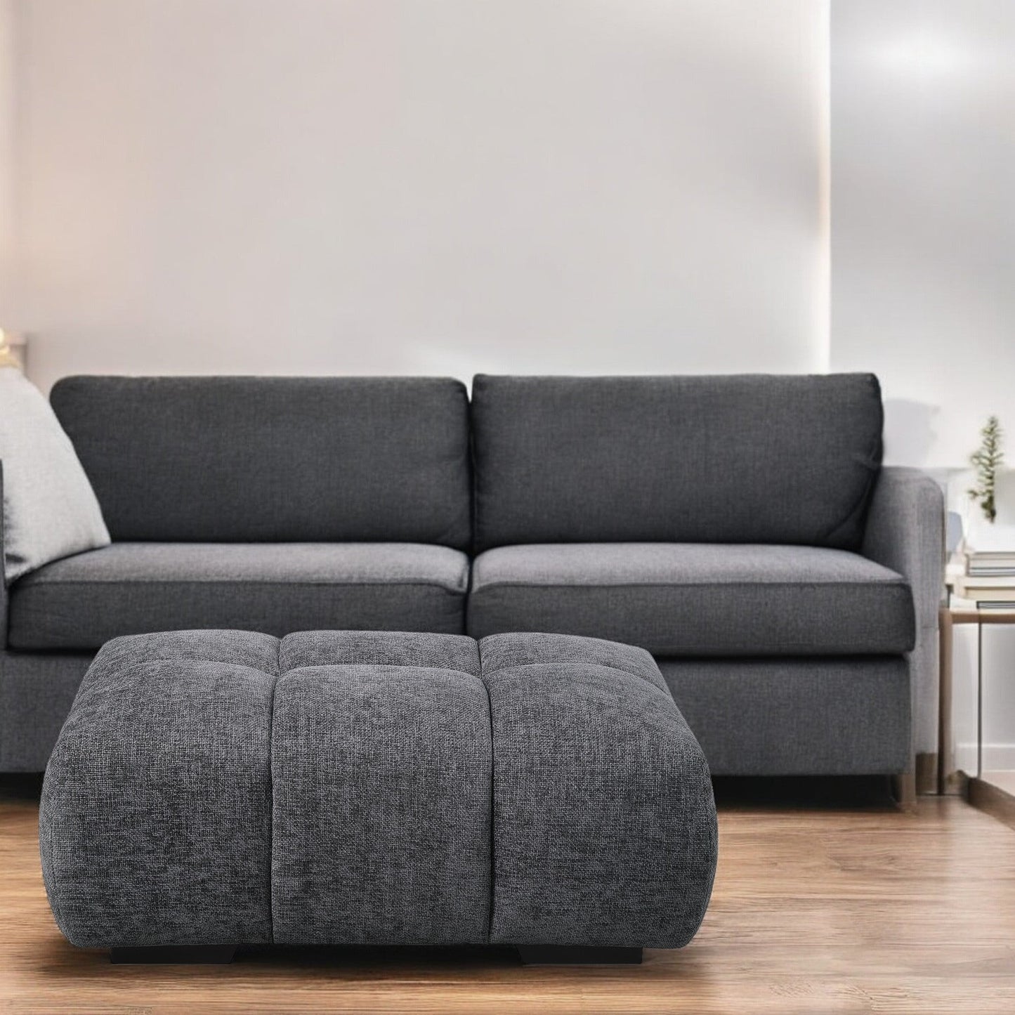 Chosen Gray Chenille Ottoman - 1st Choice Furniture Direct
