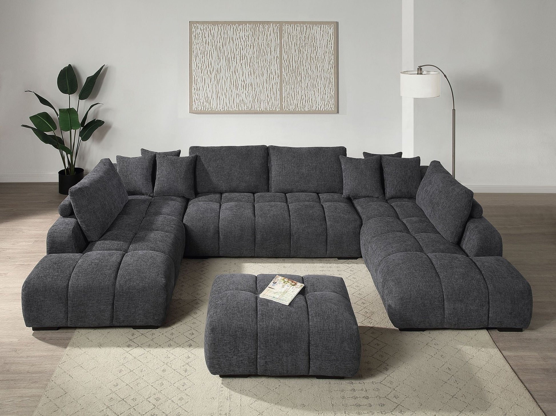 Chosen Gray Chenille Ottoman - 1st Choice Furniture Direct