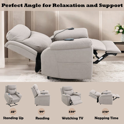 Chriki Beige Chenille & Black Finish Power Recliner w/Lift & Heating & Massage - 1st Choice Furniture Direct