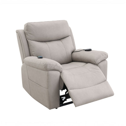 Chriki Beige Chenille & Black Finish Power Recliner w/Lift & Heating & Massage - 1st Choice Furniture Direct