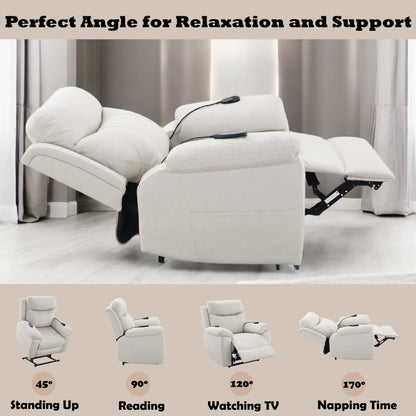 Chriki Beige Fabric Power Recliner w/Lift & Heating & Massage - 1st Choice Furniture Direct