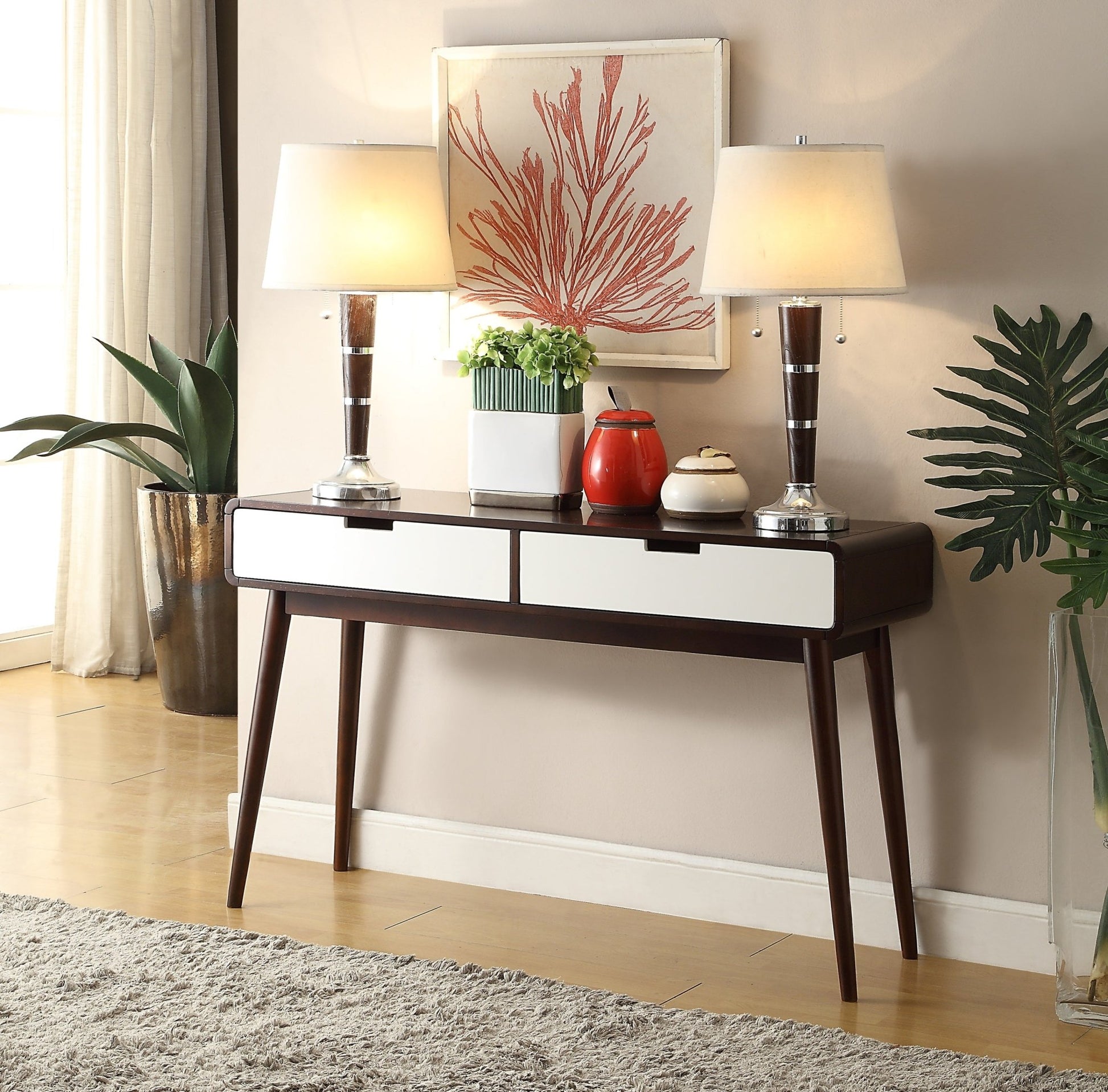 Christa White & Espresso Finish Sofa Table - 1st Choice Furniture Direct