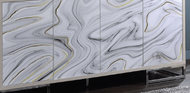 Chrome Console Cabinet with White Marble Finish and 4 Storage Compartments - 1st Choice Furniture Direct