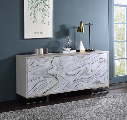 Chrome Console Cabinet with White Marble Finish and 4 Storage Compartments - 1st Choice Furniture Direct
