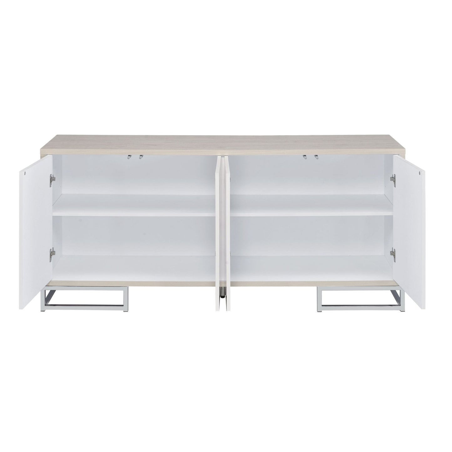 Chrome Console Cabinet with White Marble Finish and 4 Storage Compartments - 1st Choice Furniture Direct