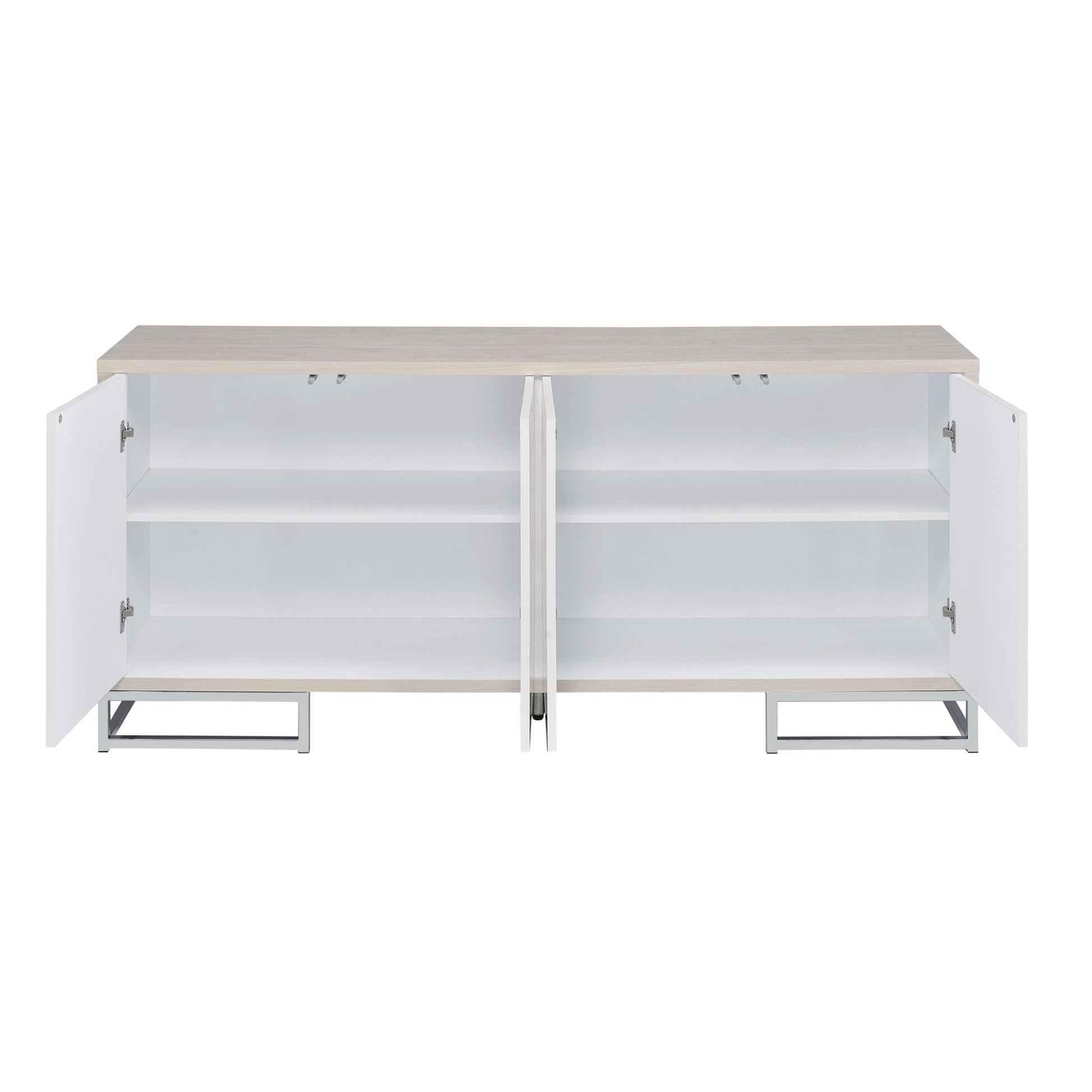 Chrome Console Cabinet with White Marble Finish and 4 Storage Compartments - 1st Choice Furniture Direct