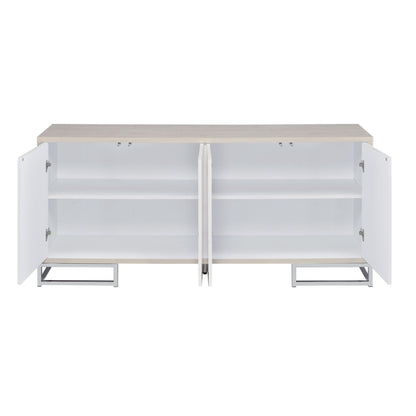 Chrome Console Cabinet with White Marble Finish and 4 Storage Compartments - 1st Choice Furniture Direct