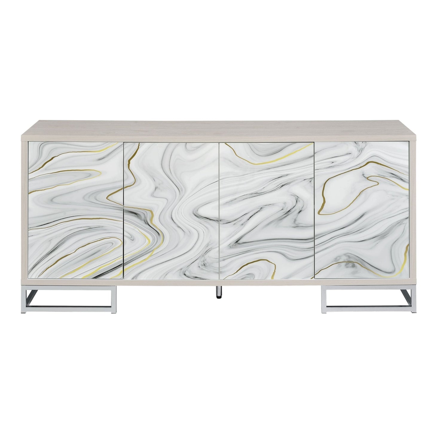 Chrome Console Cabinet with White Marble Finish and 4 Storage Compartments - 1st Choice Furniture Direct