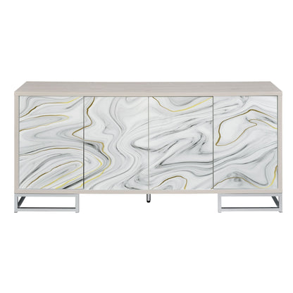 Chrome Console Cabinet with White Marble Finish and 4 Storage Compartments - 1st Choice Furniture Direct
