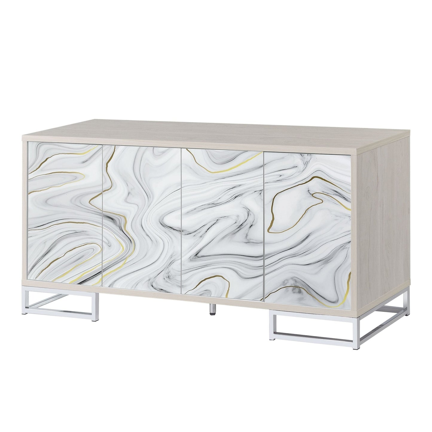 Chrome Console Cabinet with White Marble Finish and 4 Storage Compartments - 1st Choice Furniture Direct