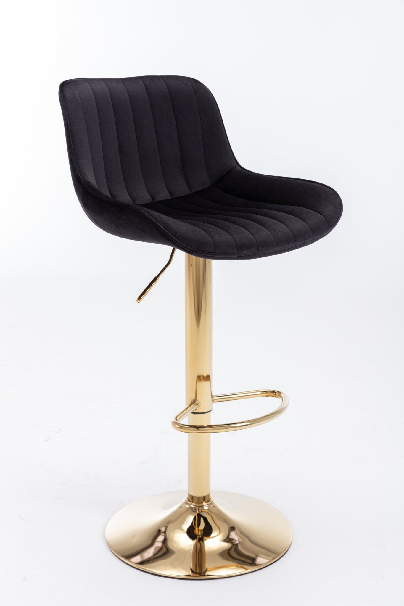 Chrome Footrest and Base Swivel Height Adjustable Mechanical Lifting Velvet + Golden Leg Simple Bar Stool,Set of 2,Black - 1st Choice Furniture Direct
