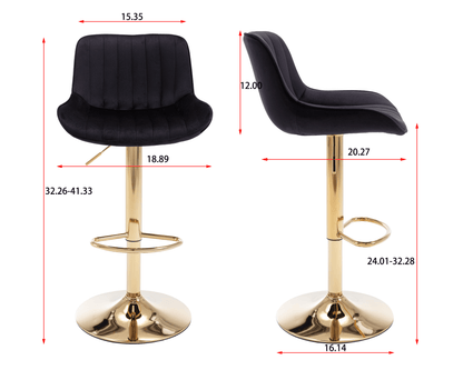 Chrome Footrest and Base Swivel Height Adjustable Mechanical Lifting Velvet + Golden Leg Simple Bar Stool,Set of 2,Black - 1st Choice Furniture Direct