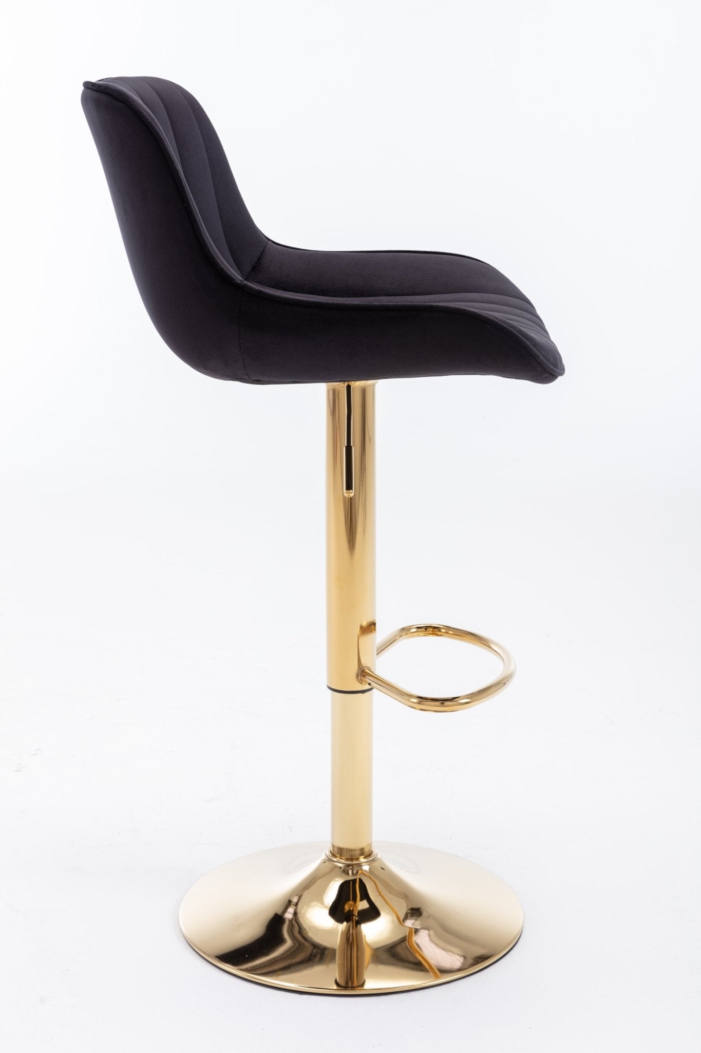Chrome Footrest and Base Swivel Height Adjustable Mechanical Lifting Velvet + Golden Leg Simple Bar Stool,Set of 2,Black - 1st Choice Furniture Direct