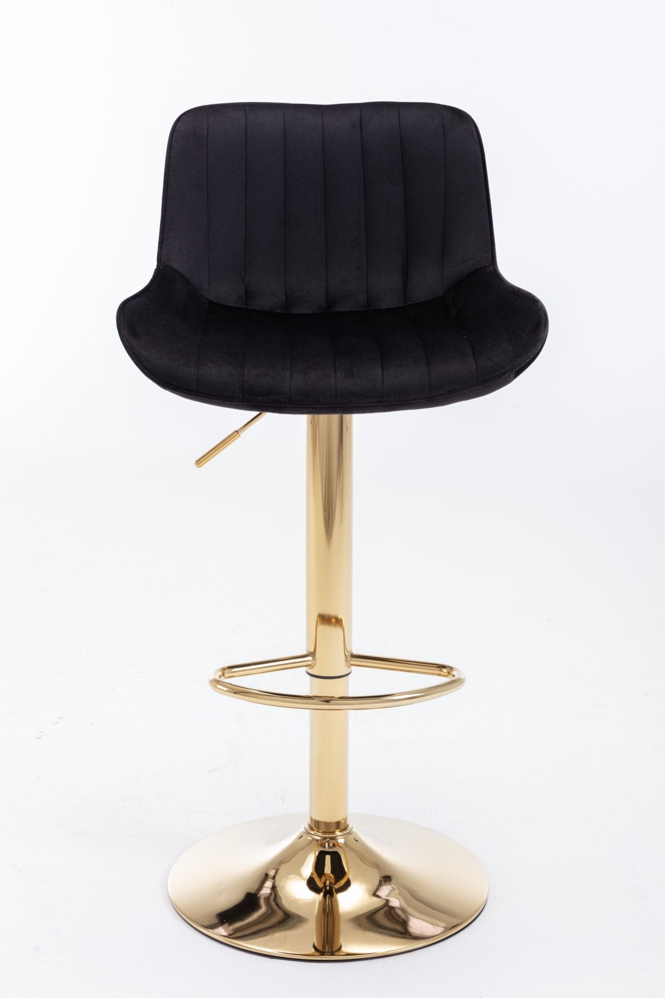 Chrome Footrest and Base Swivel Height Adjustable Mechanical Lifting Velvet + Golden Leg Simple Bar Stool,Set of 2,Black - 1st Choice Furniture Direct