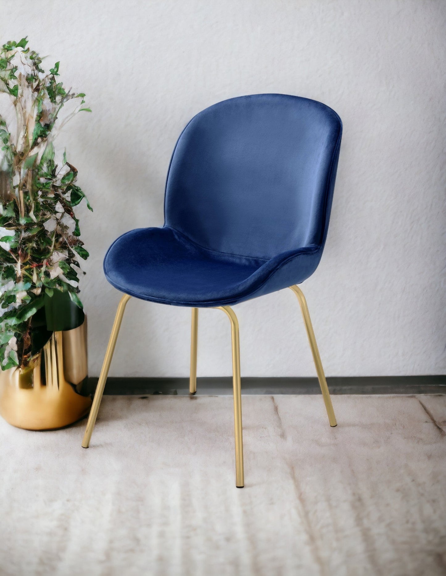 Chuchip Blue Velvet & Gold Finish Side Chair(Set of 2) - 1st Choice Furniture Direct