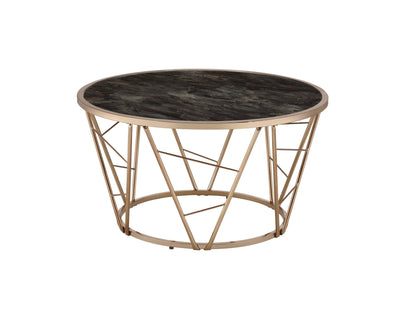 Cicatrix Engineering Stone Glass Top & Champagne Finish Coffee Table - 1st Choice Furniture Direct