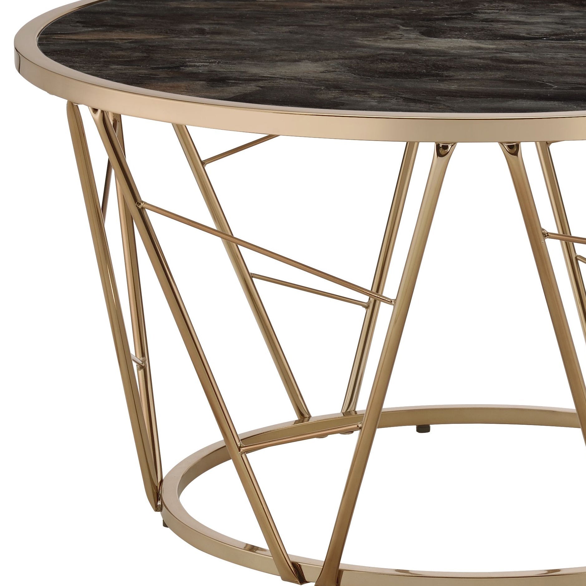 Cicatrix Engineering Stone Glass Top & Champagne Finish Coffee Table - 1st Choice Furniture Direct