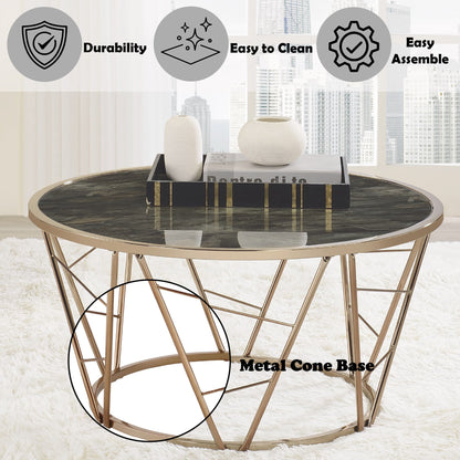 Cicatrix Engineering Stone Glass Top & Champagne Finish Coffee Table - 1st Choice Furniture Direct