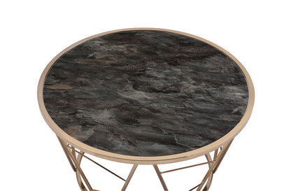 Cicatrix Engineering Stone Glass Top & Champagne Finish Coffee Table - 1st Choice Furniture Direct