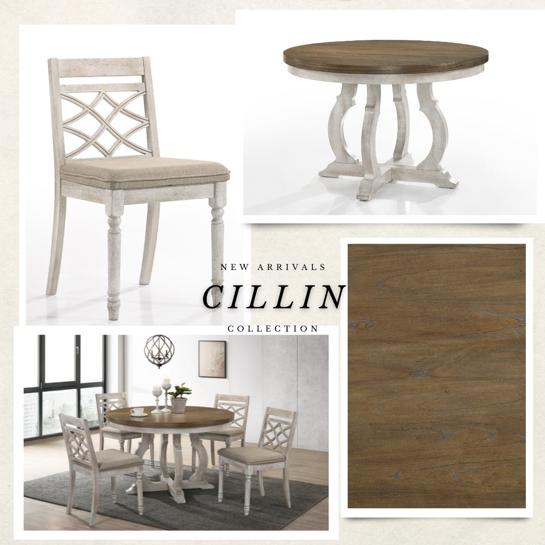 Cillin Walnut & Antique White Finish Round Dining Table - 1st Choice Furniture Direct