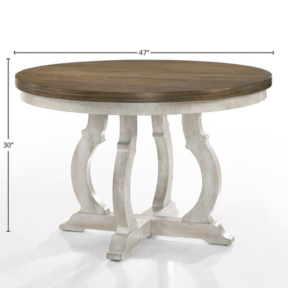 Cillin Walnut & Antique White Finish Round Dining Table - 1st Choice Furniture Direct