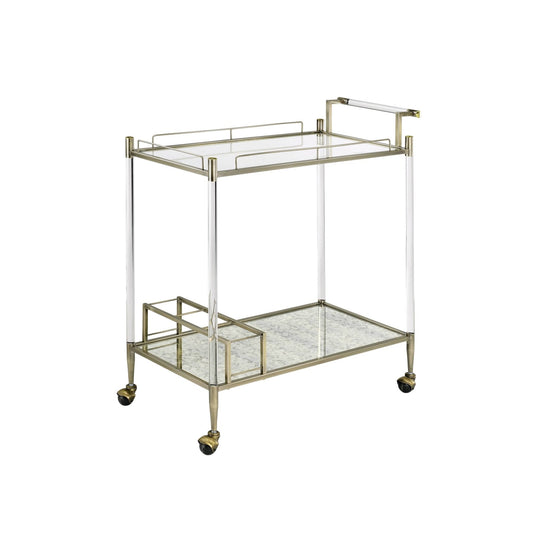 Cirro Antique Mirror & Wire Brass Finish Serving Cart - 1st Choice Furniture Direct