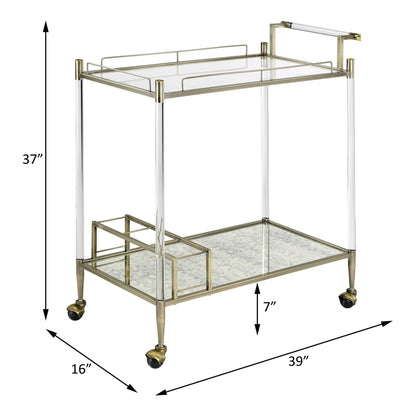 Cirro Antique Mirror & Wire Brass Finish Serving Cart - 1st Choice Furniture Direct