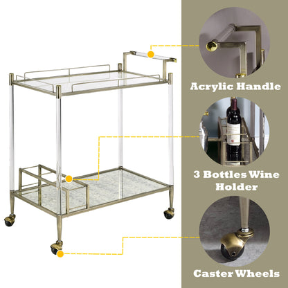 Cirro Antique Mirror & Wire Brass Finish Serving Cart - 1st Choice Furniture Direct