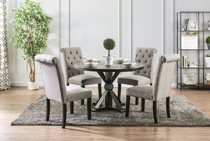 Classic Antique Black / Light Gray Set of 2 Side Chairs Button Tufted Linen Like Fabric Solid wood Chair Upholstered Scroll Back Kitchen Rustic Dining Room Furniture - 1st Choice Furniture Direct