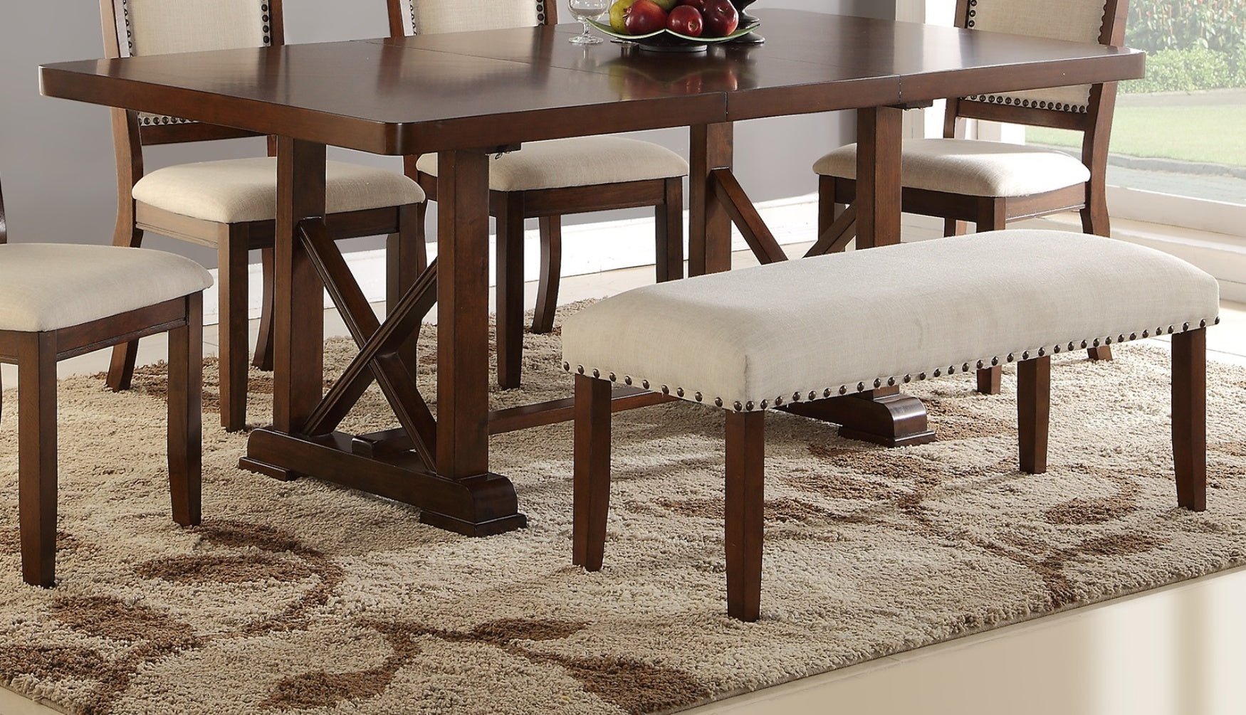 Classic Cherry Veneer 1pc Dining Table w Leaf Unique Design Base W Leg Support Kitchen Dining Room - 1st Choice Furniture Direct