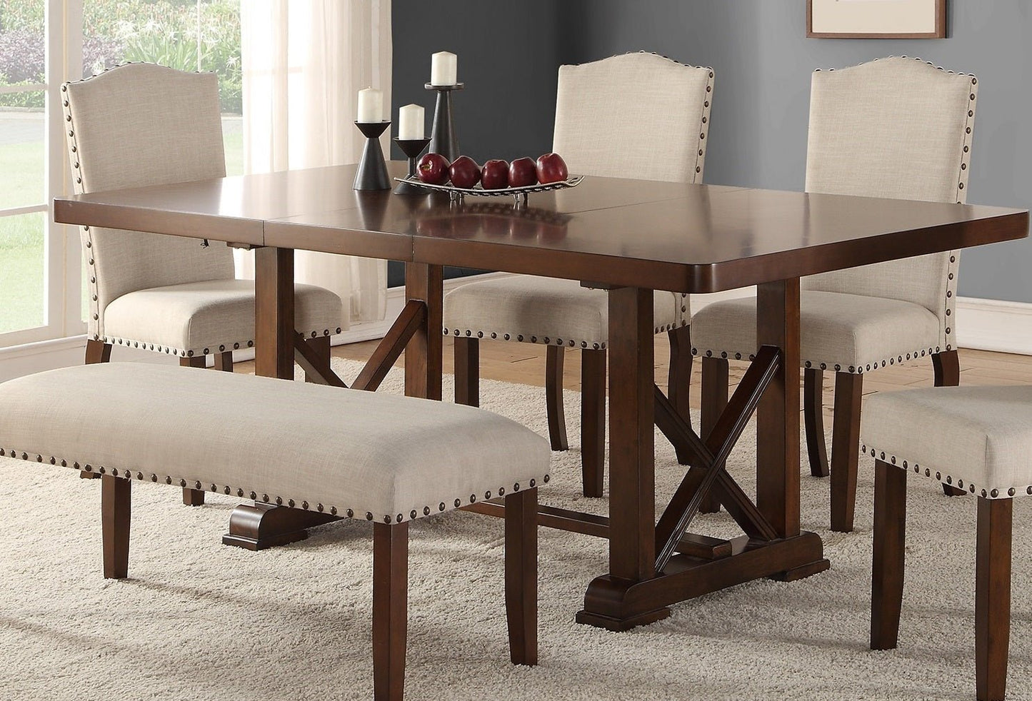 Classic Cherry Veneer 1pc Dining Table w Leaf Unique Design Base W Leg Support Kitchen Dining Room - 1st Choice Furniture Direct