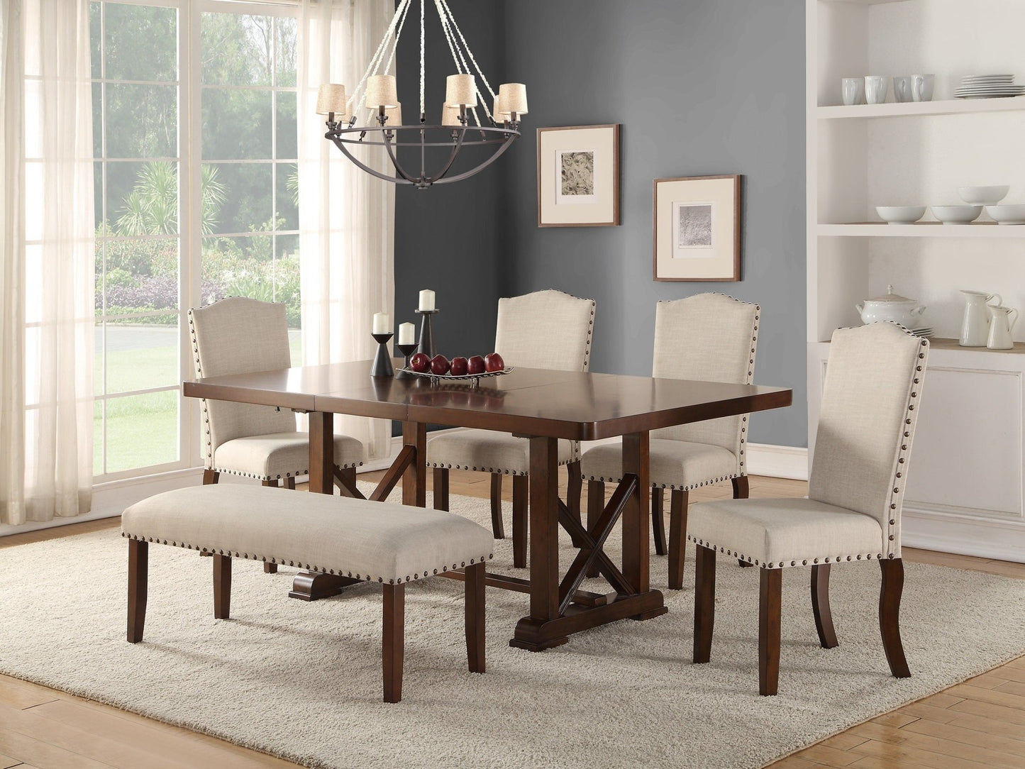 Classic Cherry Veneer 1pc Dining Table w Leaf Unique Design Base W Leg Support Kitchen Dining Room - 1st Choice Furniture Direct