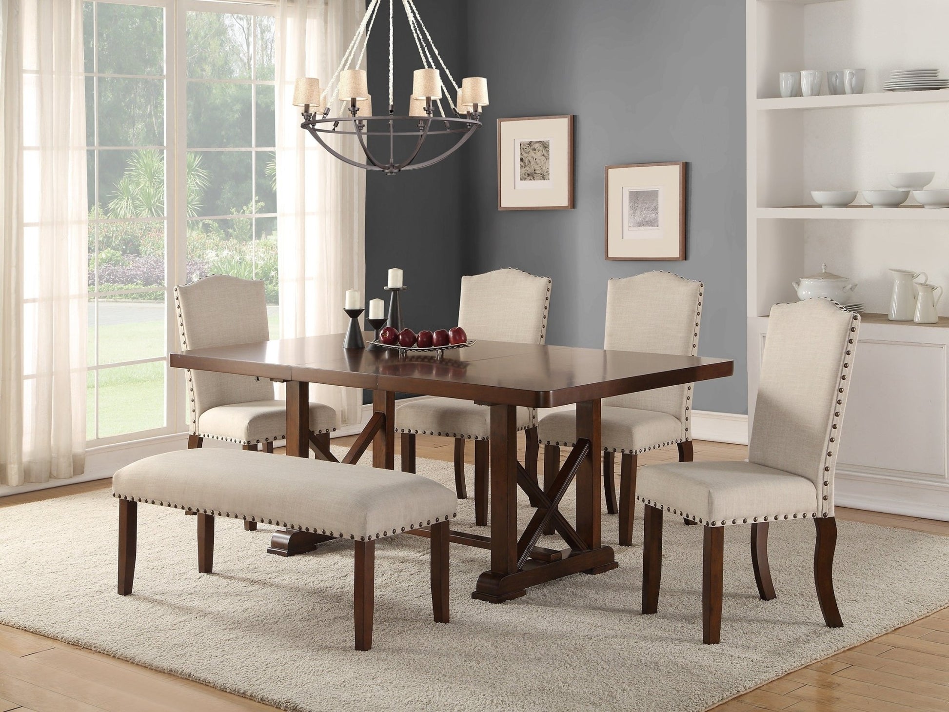 Classic Cherry Veneer 1pc Dining Table w Leaf Unique Design Base W Leg Support Kitchen Dining Room - 1st Choice Furniture Direct