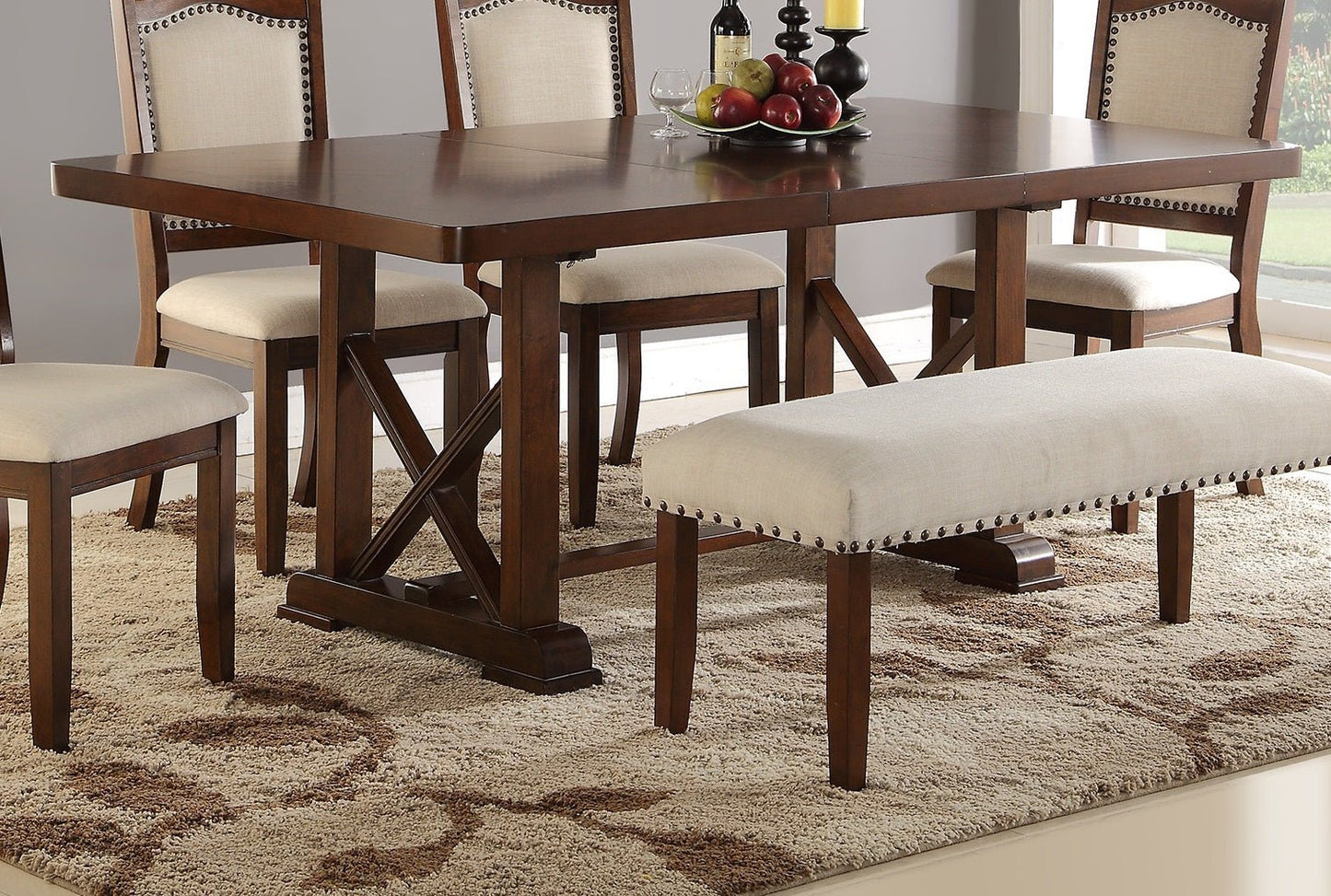 Classic Cherry Veneer 1pc Dining Table w Leaf Unique Design Base W Leg Support Kitchen Dining Room - 1st Choice Furniture Direct