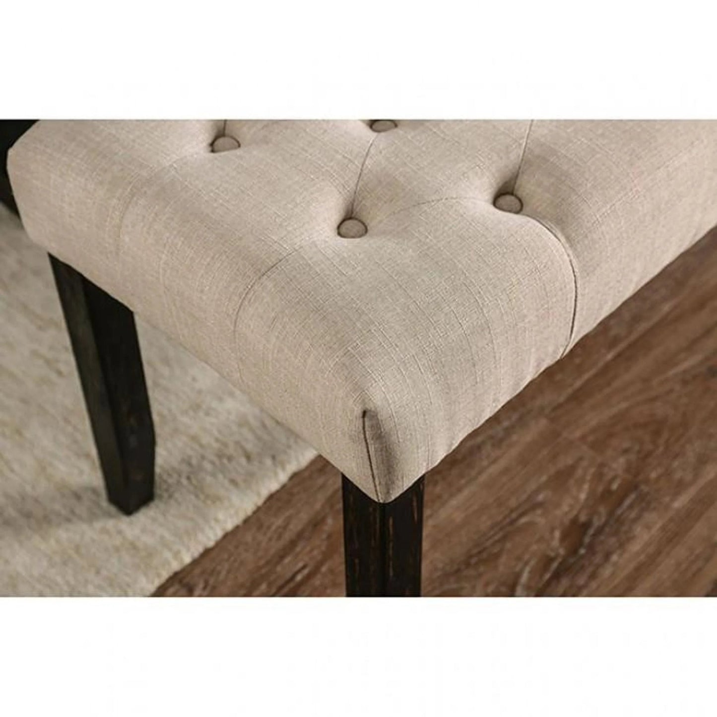 Classic Ivory 1PC BENCH Button Tufted Linen Like Fabric Solid wood Chair Upholstered Seat Breakfast Rustic Dining Room Furniture - 1st Choice Furniture Direct