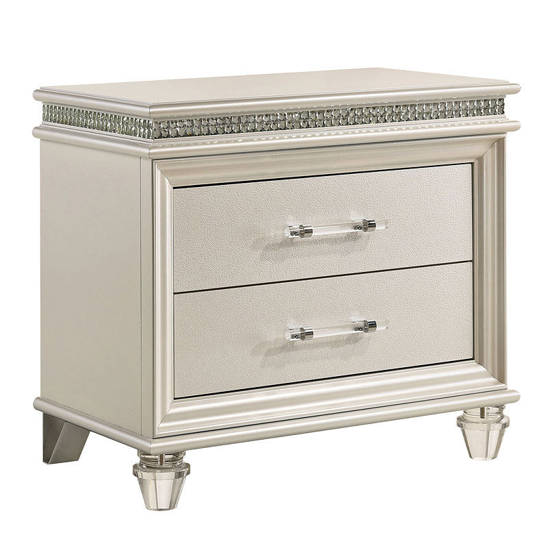 Classic Pearl White 1pc Nightstand Only Contemporary Solid wood 2 - Drawers Felt - lined Top English Dovetail Acrylic Legs & Pull Handle - 1st Choice Furniture Direct