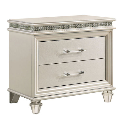 Classic Pearl White 1pc Nightstand Only Contemporary Solid wood 2 - Drawers Felt - lined Top English Dovetail Acrylic Legs & Pull Handle - 1st Choice Furniture Direct