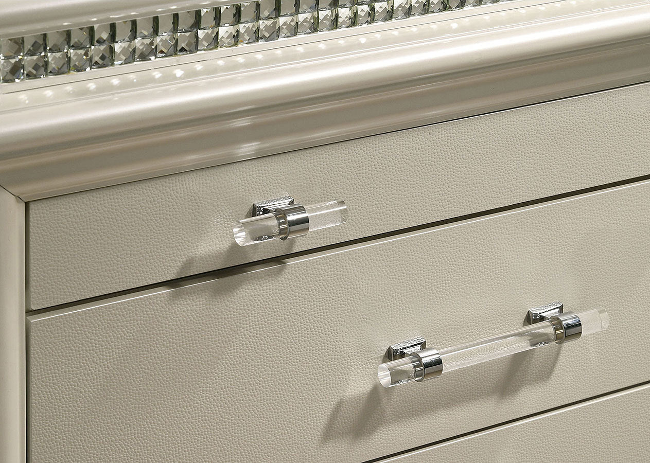 Classic Pearl White 1pc Nightstand Only Contemporary Solid wood 2 - Drawers Felt - lined Top English Dovetail Acrylic Legs & Pull Handle - 1st Choice Furniture Direct