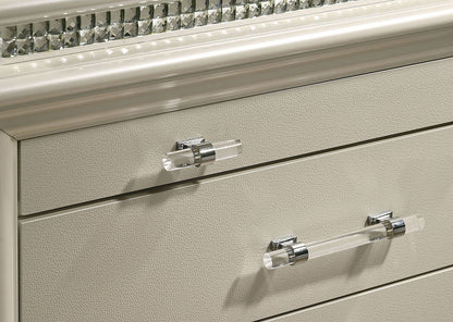 Classic Pearl White 1pc Nightstand Only Contemporary Solid wood 2 - Drawers Felt - lined Top English Dovetail Acrylic Legs & Pull Handle - 1st Choice Furniture Direct