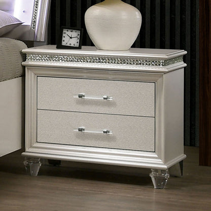Classic Pearl White 1pc Nightstand Only Contemporary Solid wood 2 - Drawers Felt - lined Top English Dovetail Acrylic Legs & Pull Handle - 1st Choice Furniture Direct