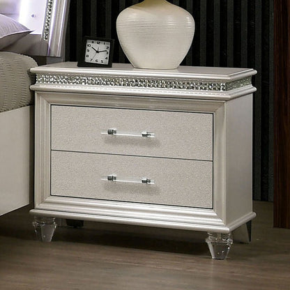 Classic Pearl White 1pc Nightstand Only Contemporary Solid wood 2 - Drawers Felt - lined Top English Dovetail Acrylic Legs & Pull Handle - 1st Choice Furniture Direct